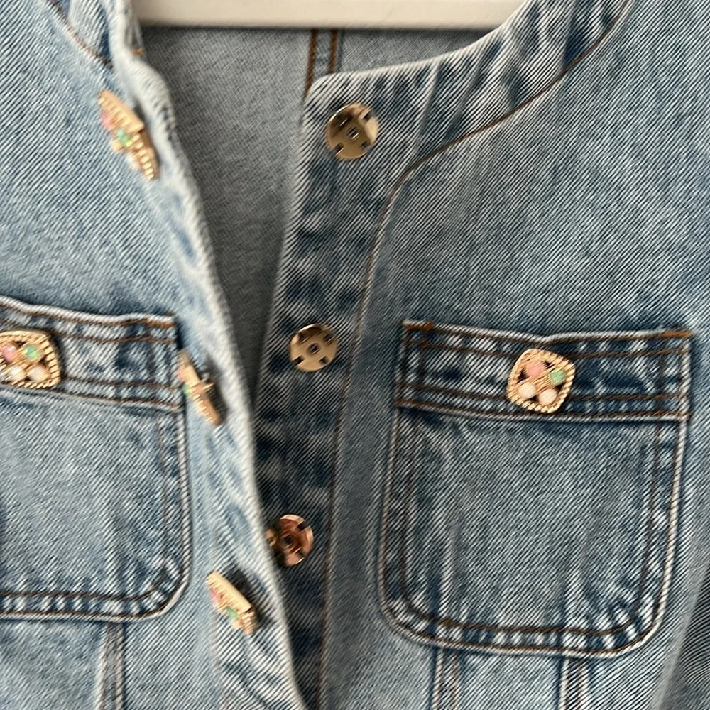 Self Portrait denim buttoned mini dress light blue size 4 - Picture 8 of 9